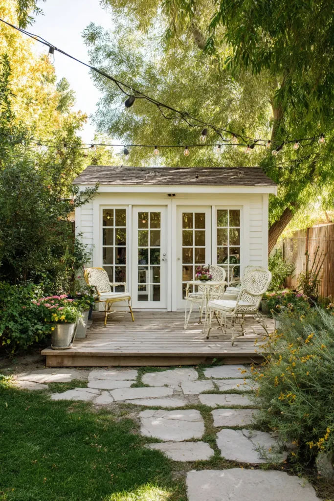 Cozy White Garden Office Shed