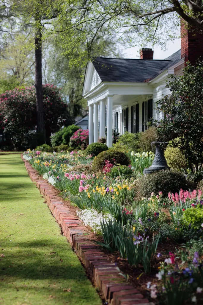 Curved Brick Edging with Colorful Blooms