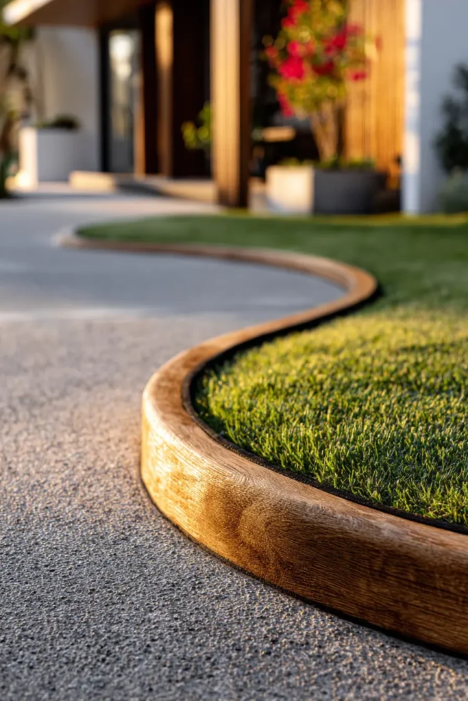 Curved Metal Lawn Edging with Lavender