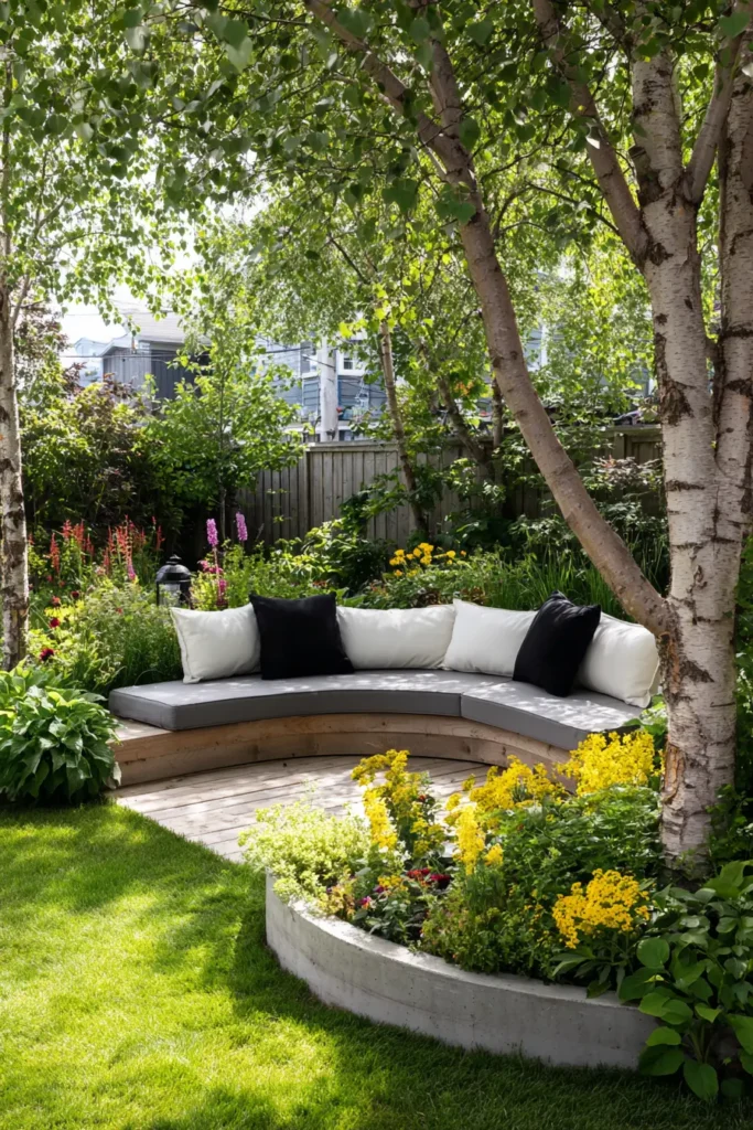 Curved Planter with Colorful Annuals