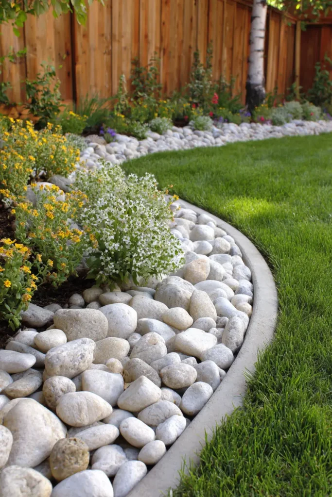 Curved Rock Border with Colorful Flowers