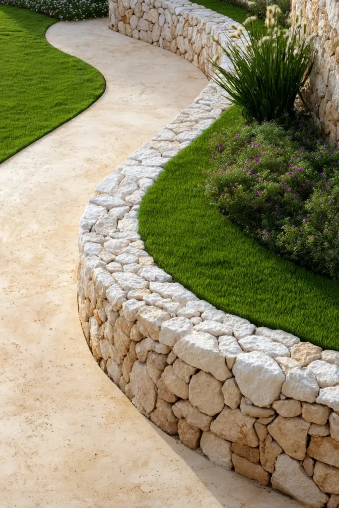 Curved Stone Edging with Colorful Blooms