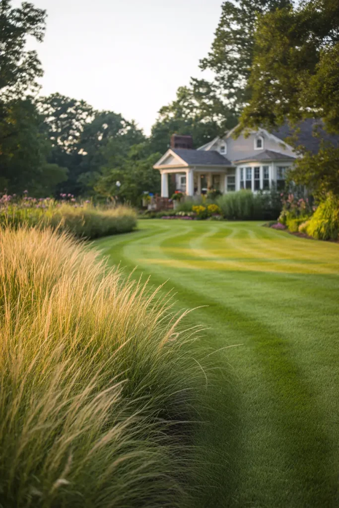 Curved Stone Edging with Lush Grass