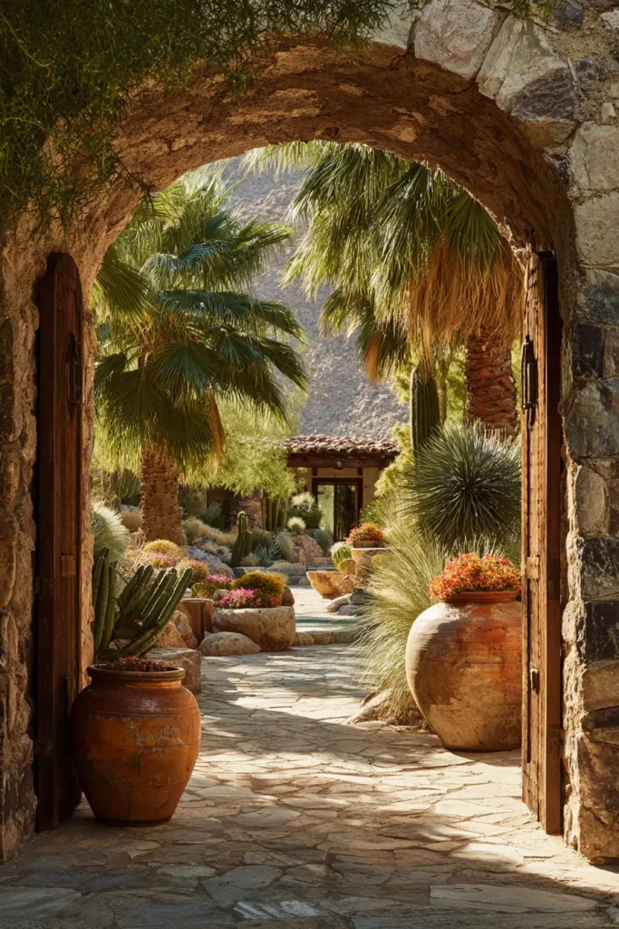 Desert-Tropical Courtyard with Cacti and Agave
