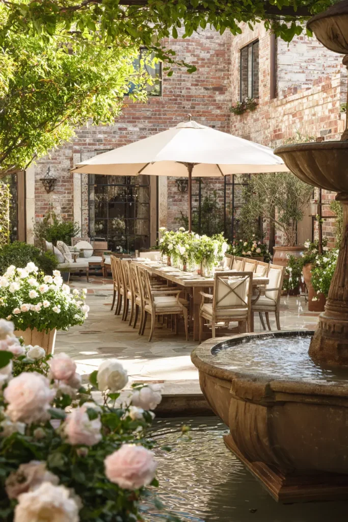 Elegant Courtyard with Pink Roses