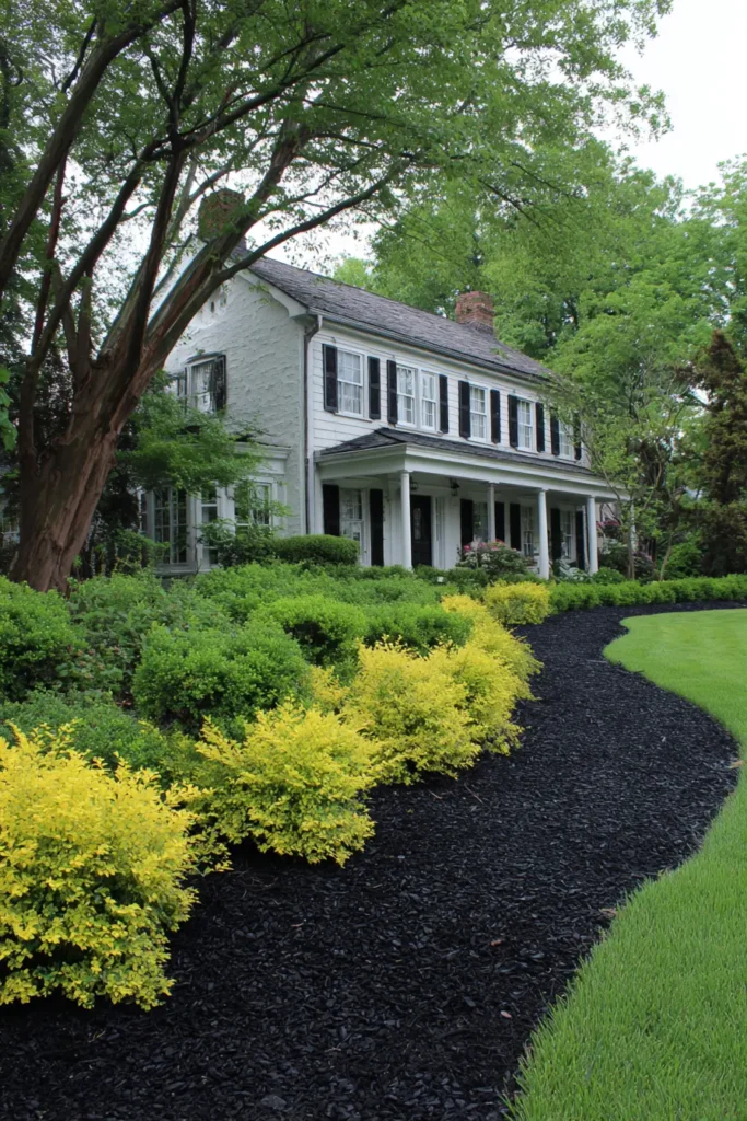 Elegant Curved Beds with Black Mulch