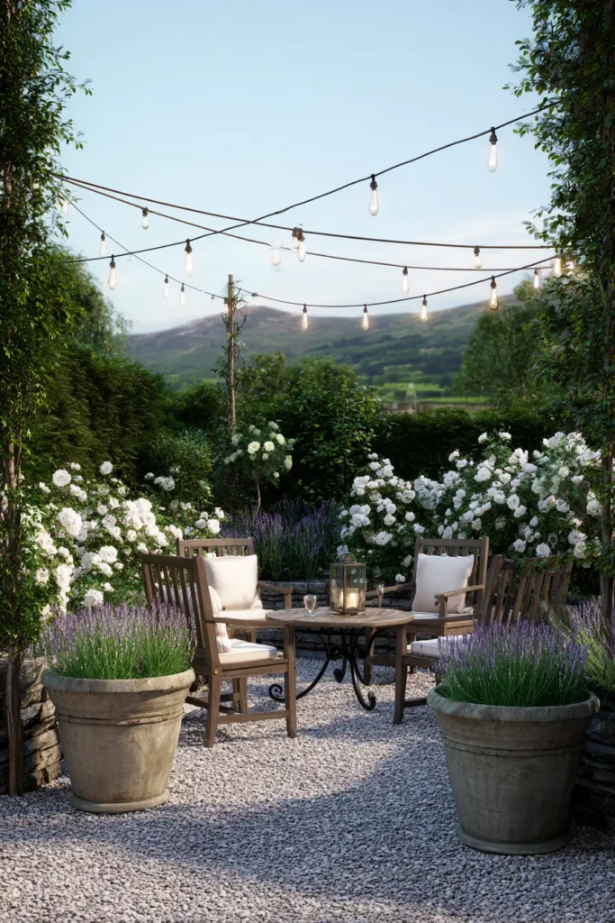 Elegant Gravel Courtyard with Roses