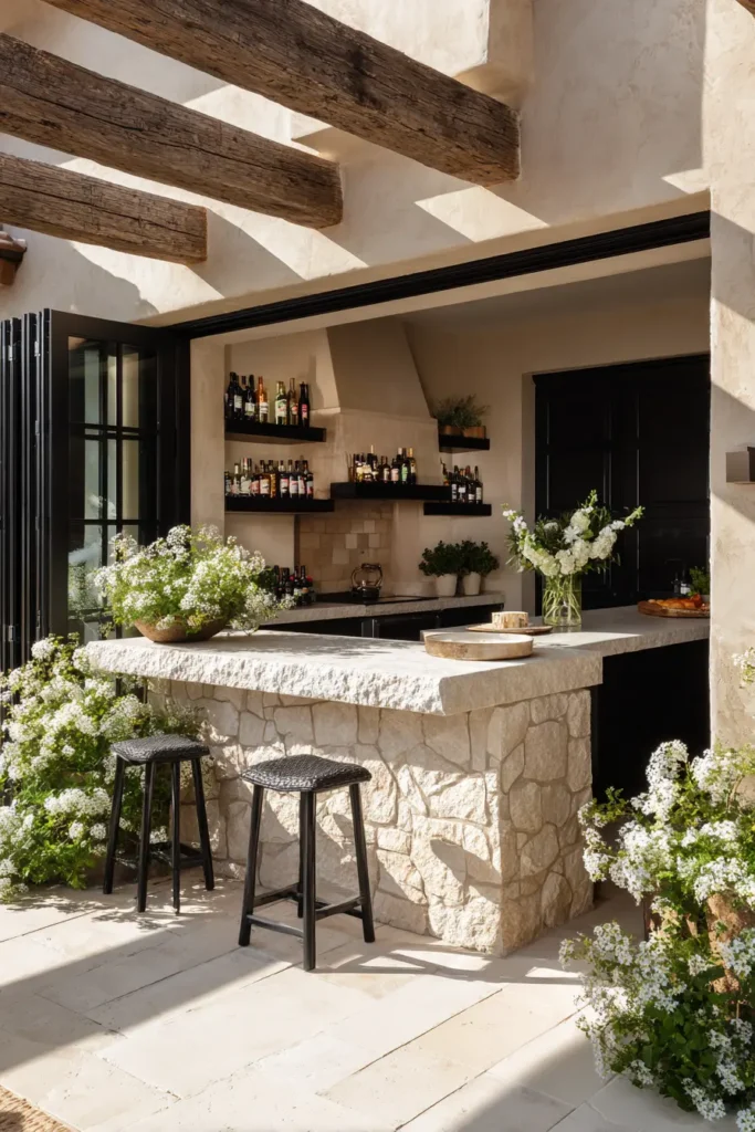 Elegant Outdoor Kitchen with Bar Seating