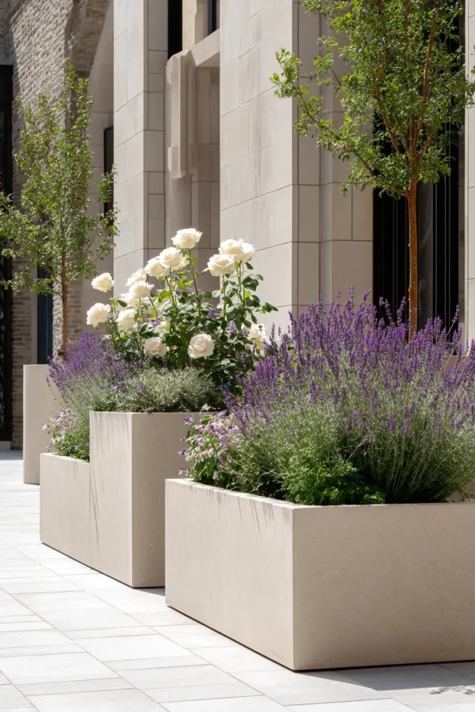 Elegant Rose and Lavender Planters