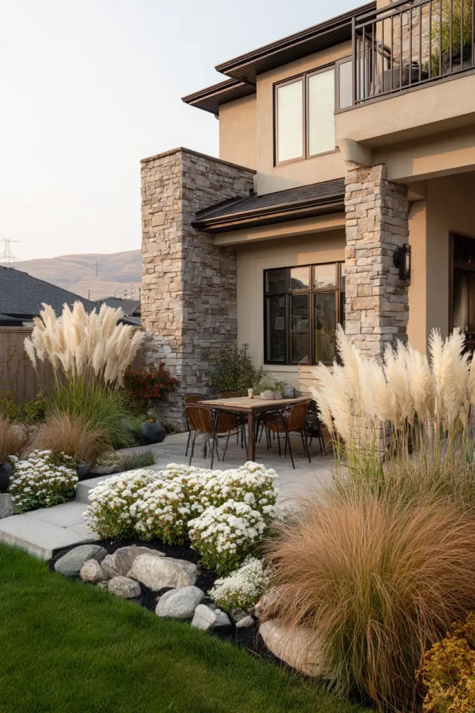 Elegant White Flower Border with Mulch