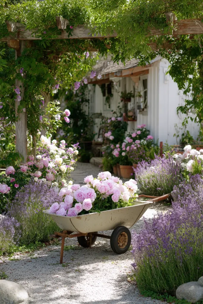 Enchanting English Cottage Garden with Pastel Wildflowers