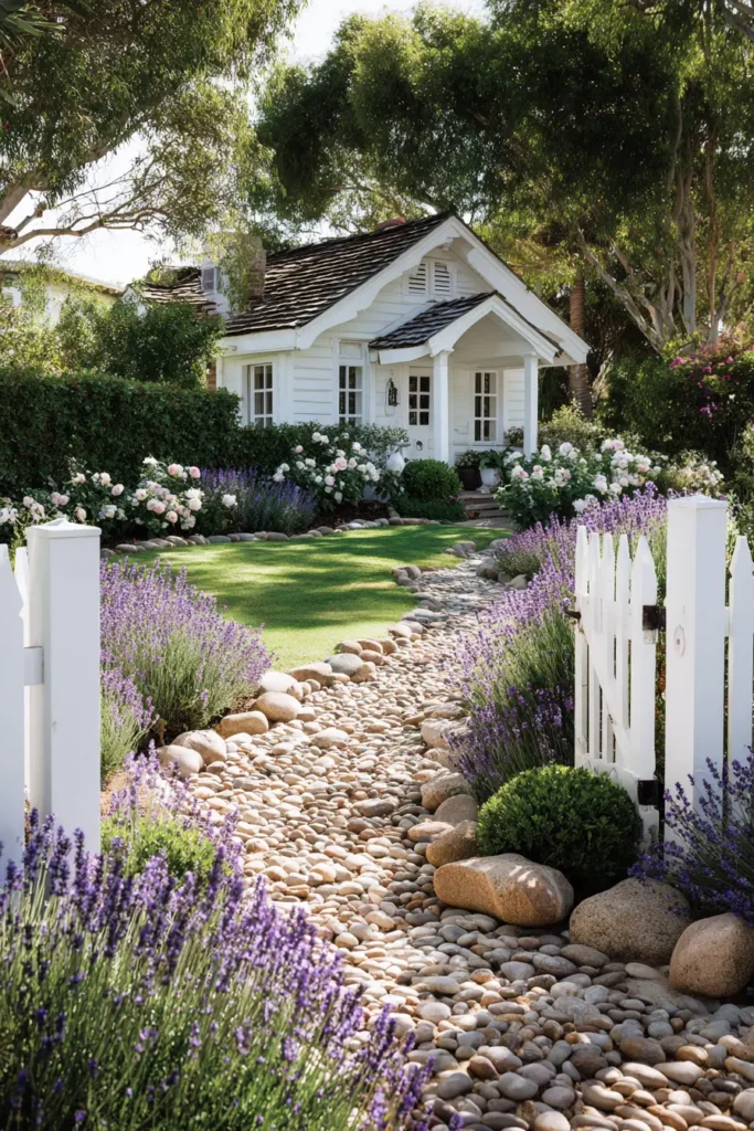 Enchanting Front Garden with Soft Roses