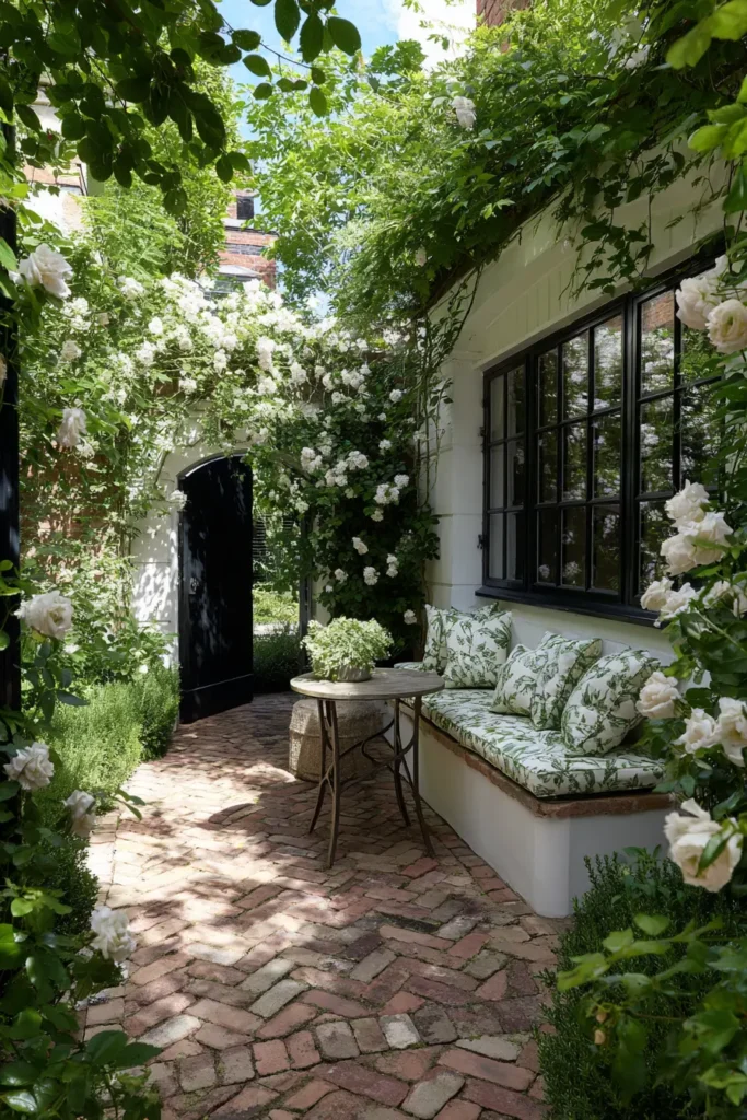 English Courtyard with Roses and Lilacs