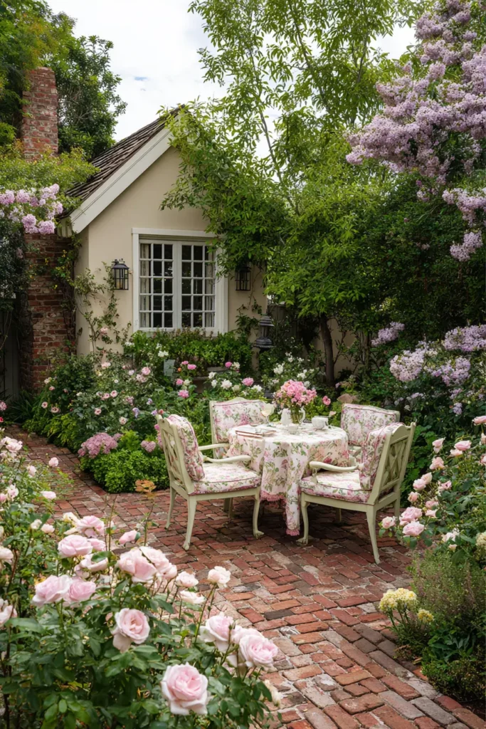 English Courtyard with Roses and Seating
