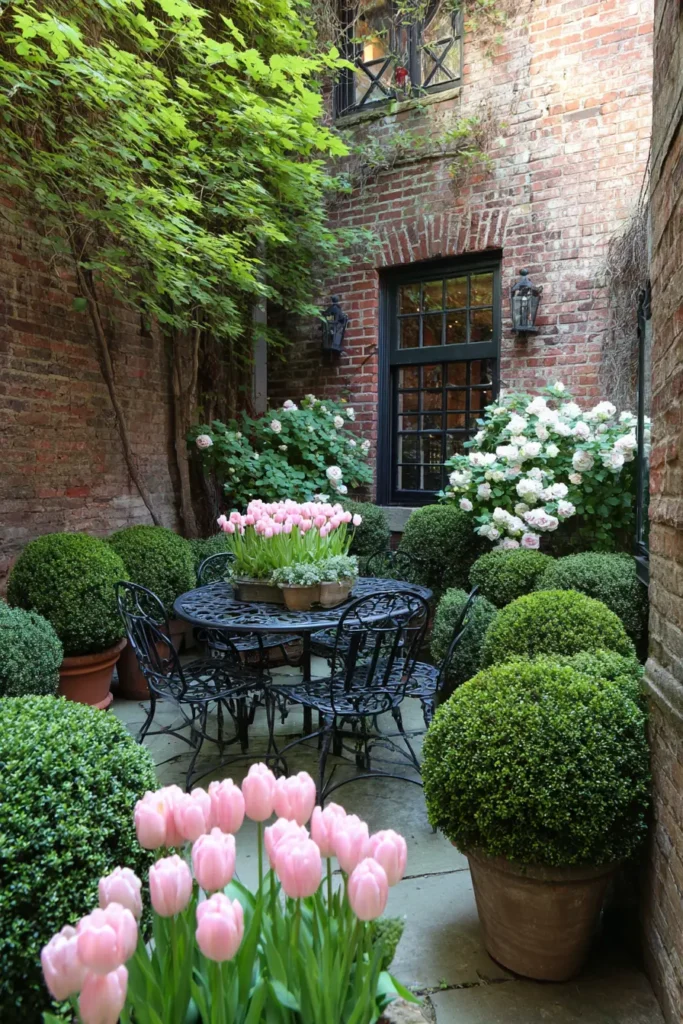 English Courtyard with Tulip Centerpieces