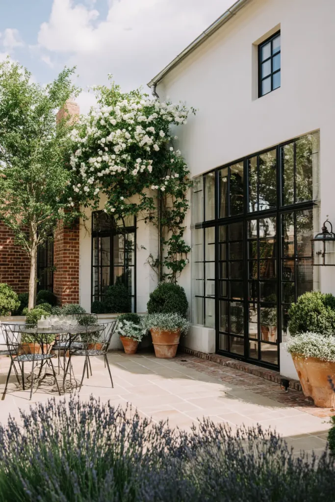 English Courtyard with White Roses