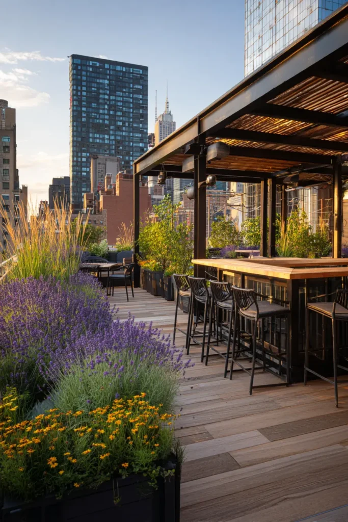 Fashionable Outdoor Kitchen With Bar Seating