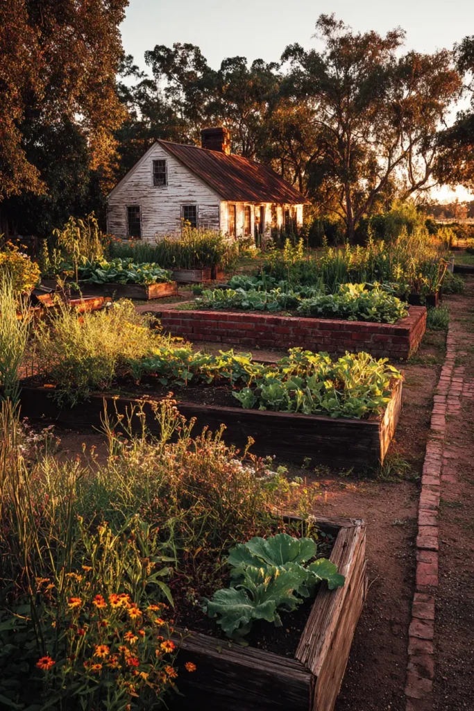 Flower Bed Bordered By Rustic Bricks
