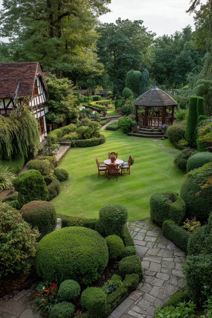 French-Inspired Parterre Garden with Circular Lawn