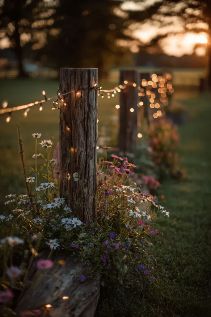 Garden Border Illuminated With Rustic Lights