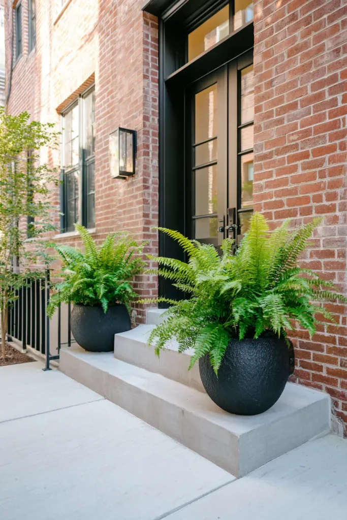 Green Ferns In Chic Pots