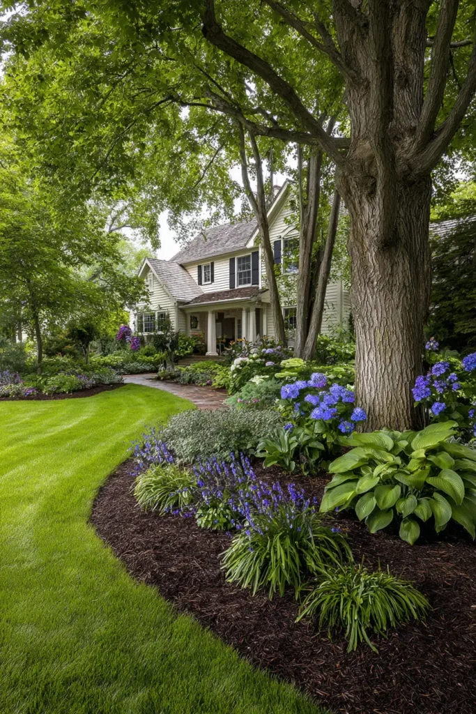 Hostas and Perennials Around Mature Tree