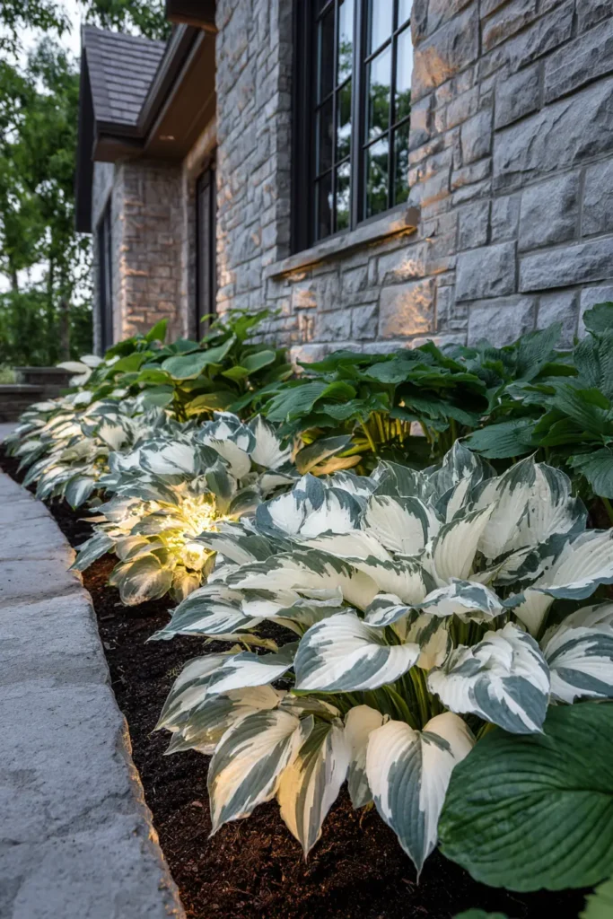 Hostas with White Astilbe Blooms