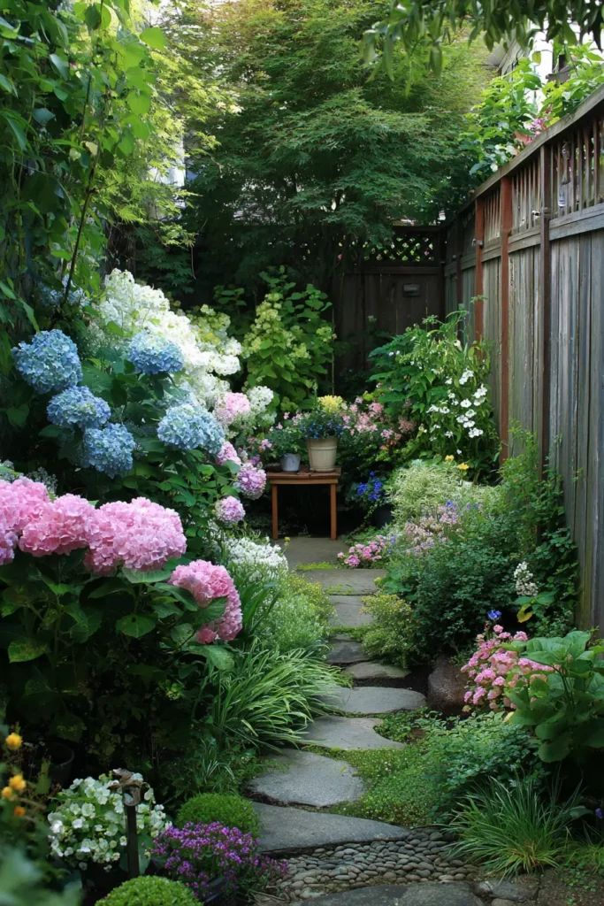 Hydrangea-Filled Cozy Patio Pathway