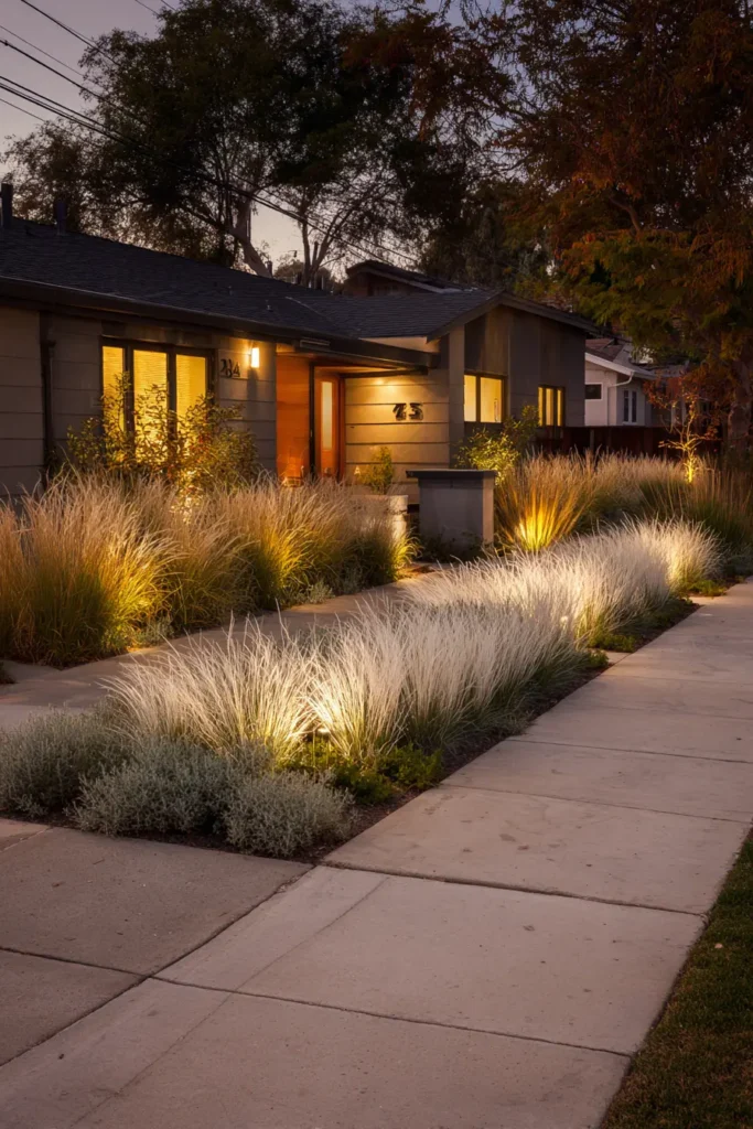 Illuminated Grass and Lavender Border