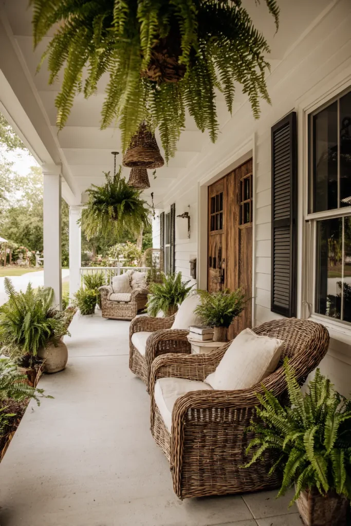Lush Ferns Adorning Cozy Porch Retreat