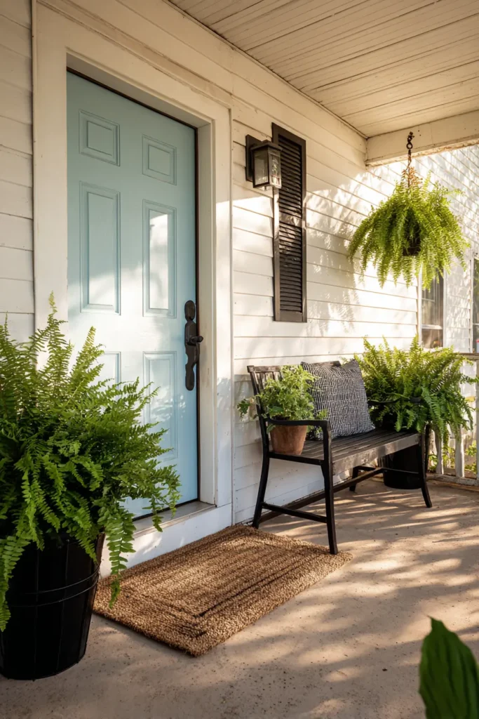Lush Green Ferns in Rustic Planters