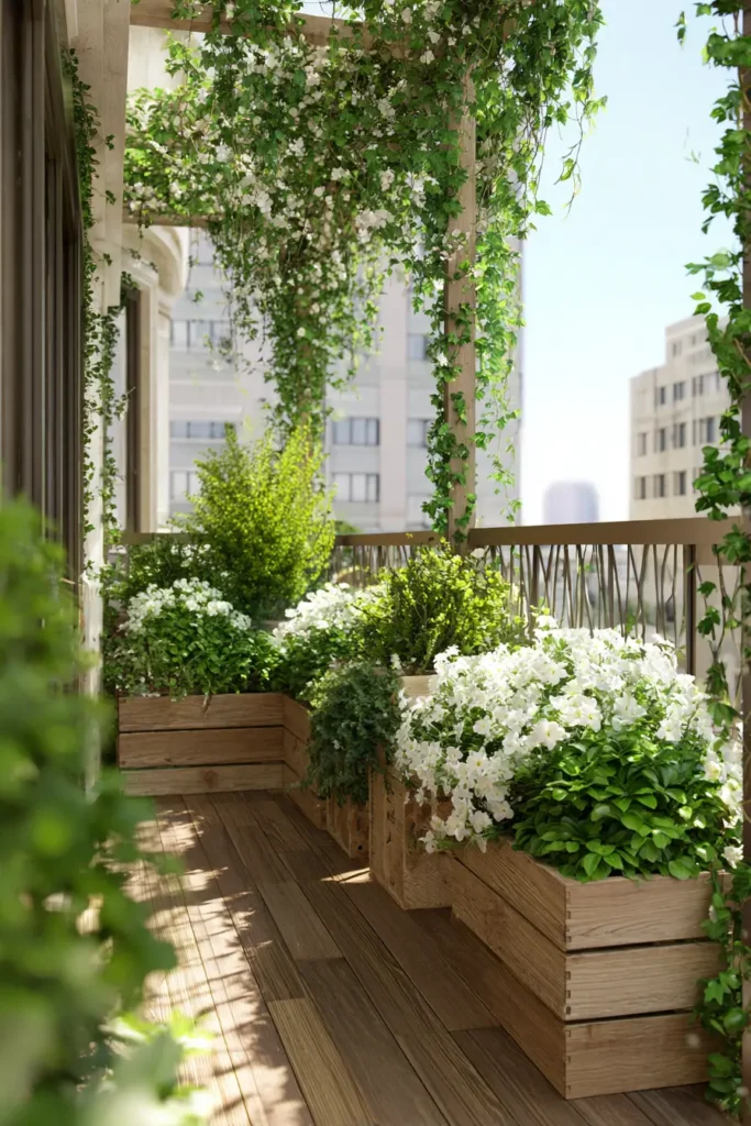 Lush Green Ferns in Wooden Planters