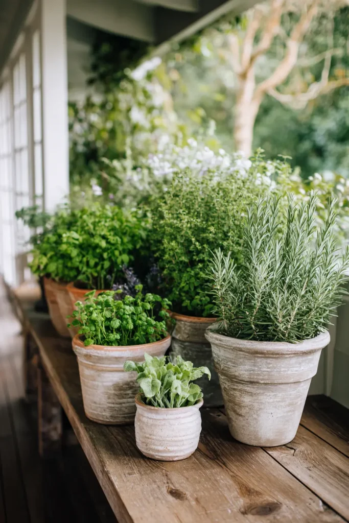 Lush Herb Garden in Stylish Planters