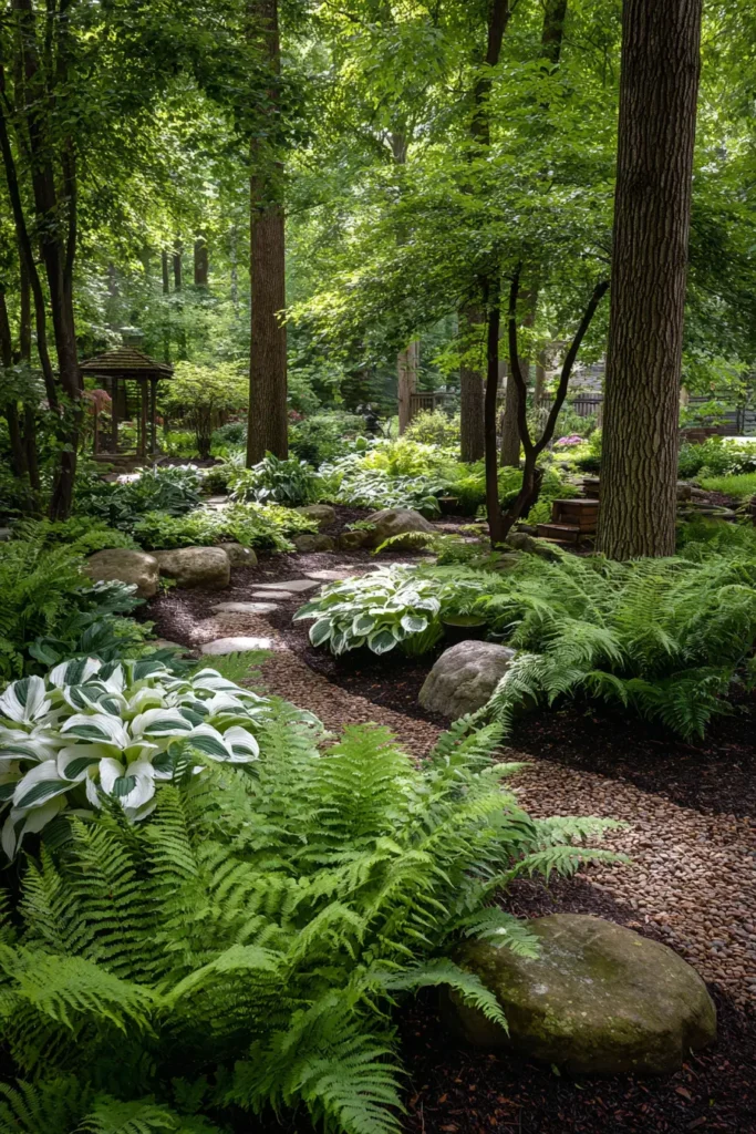 Lush Hosta Flower Bed Pathway