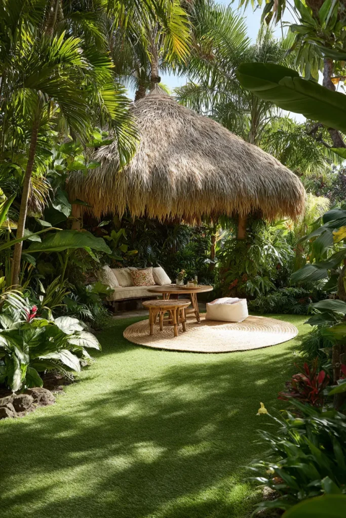 Lush Jungle Garden with Circular Lawn