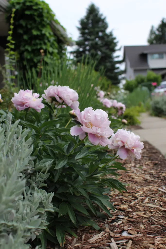 Lush Peony and Silver Foliage Garden