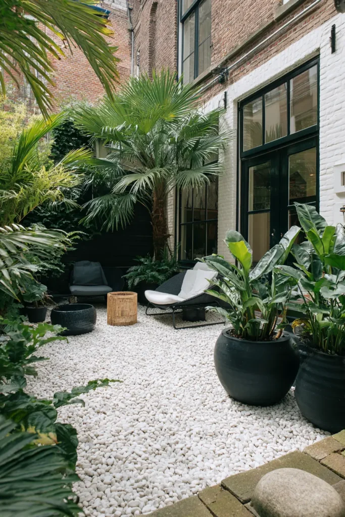Lush Tropical Patio with Seating