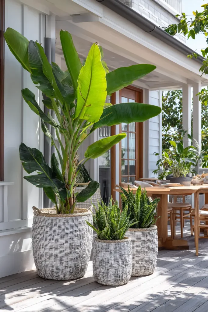 Lush Tropical Planters with Textured Baskets
