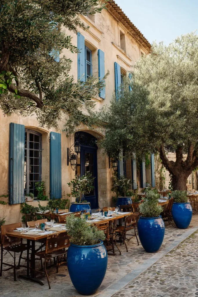 Mediterranean Courtyard with Potted Herbs