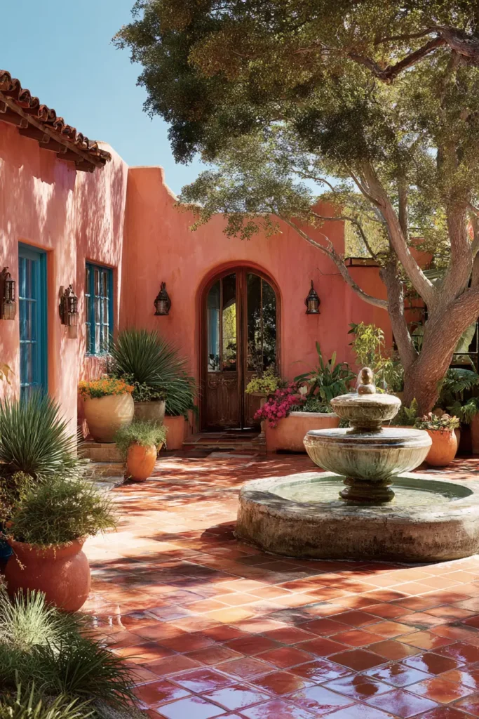 Mediterranean-Tropical Courtyard with Terracotta Accents