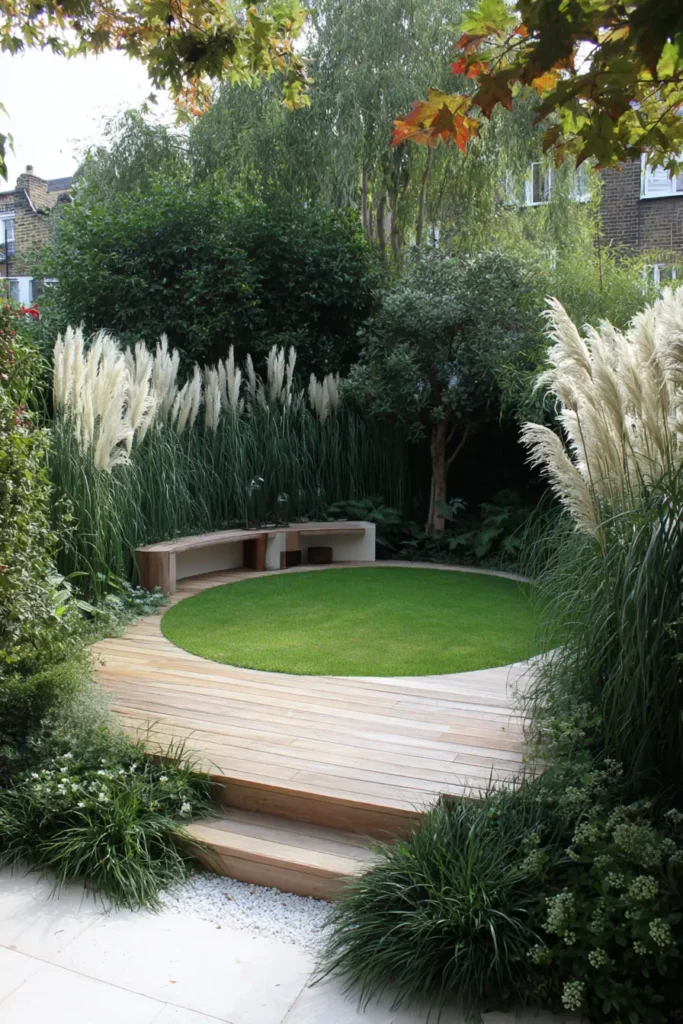Minimalist Scandinavian Garden with Circular Lawn