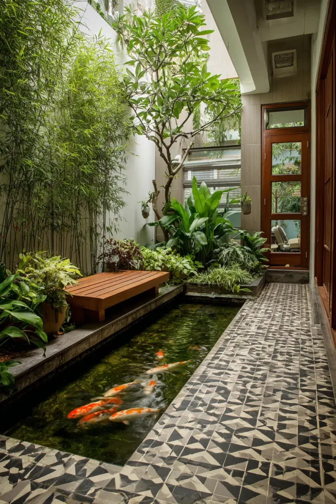 Minimalist Tropical Courtyard with Zen Stones