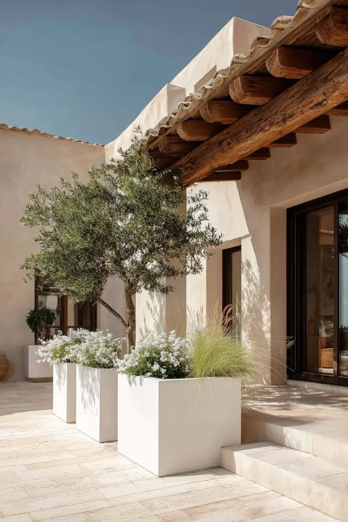 Minimalist White Planters with Olive Tree