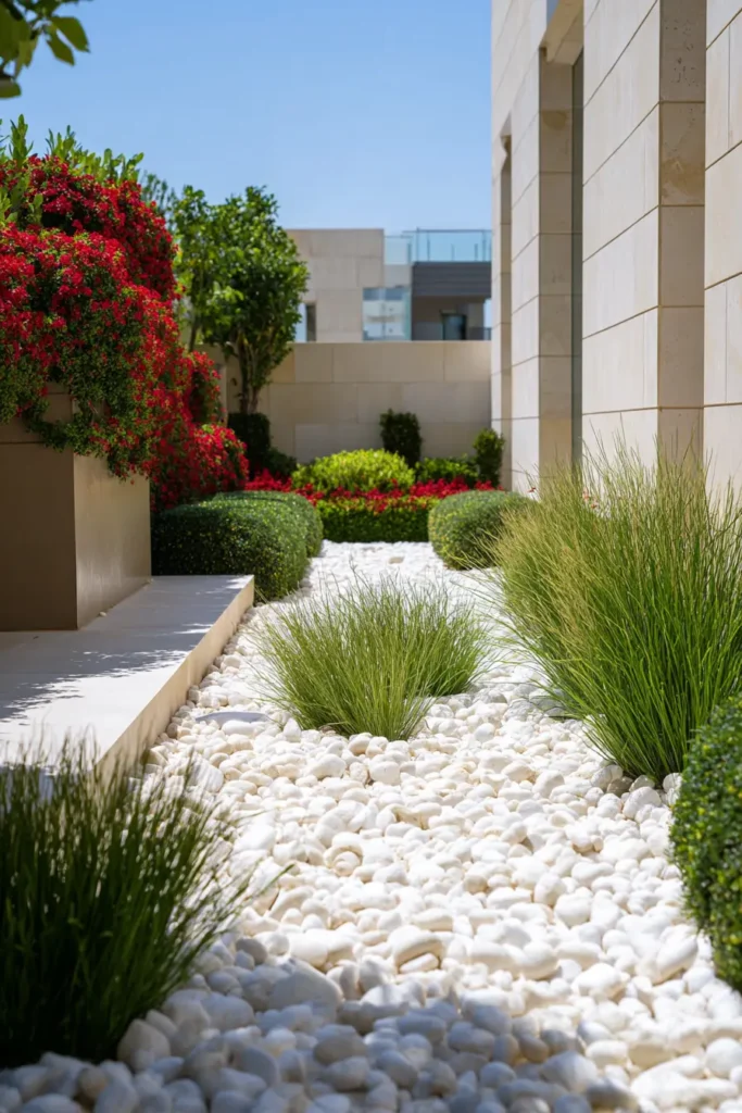 Mixed River Stones and Decorative Grasses