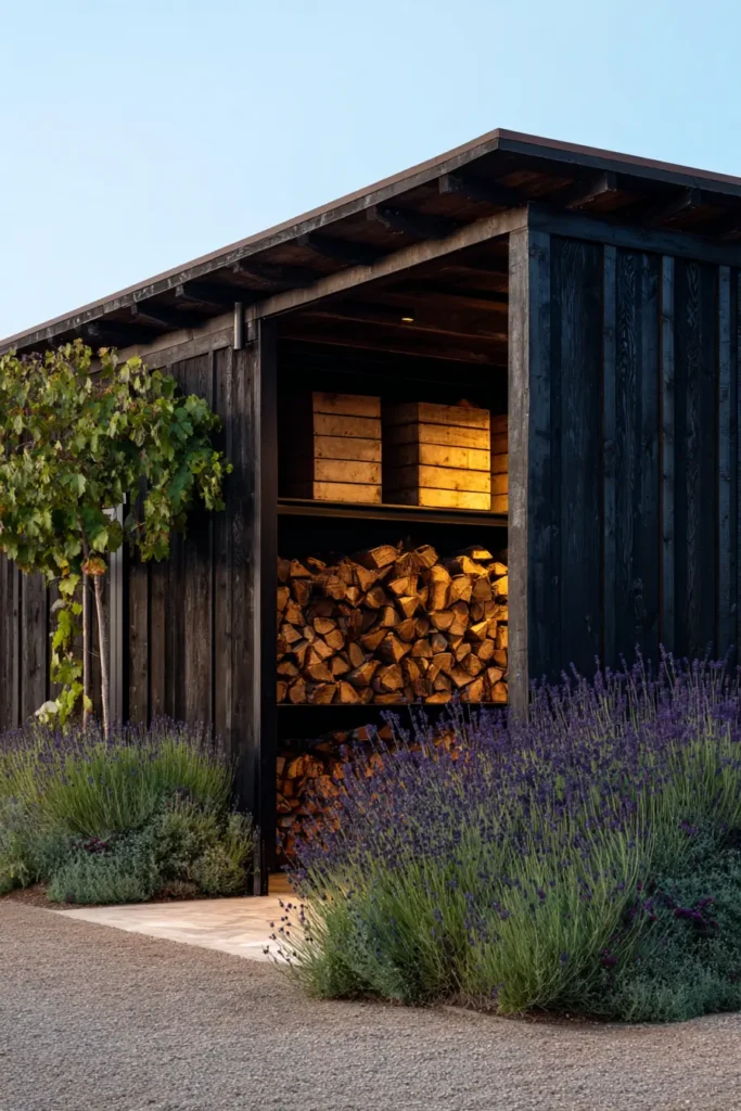 Modern Black Firewood Storage Shed