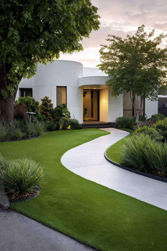 Modern Curved Lawn with Gravel Edging