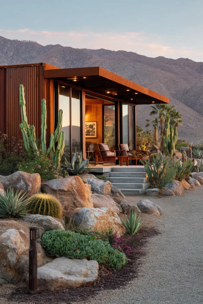 Modern Desert Garden with Shed