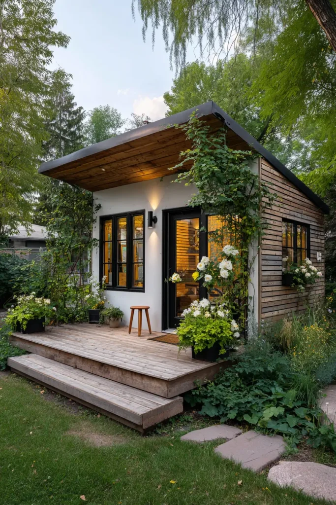 Modern Garden Office with Climbing Roses