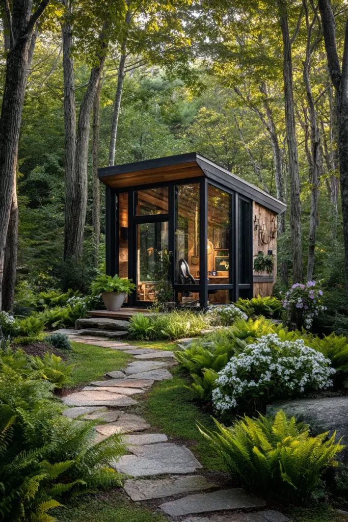 Modern Garden Office with Ferns