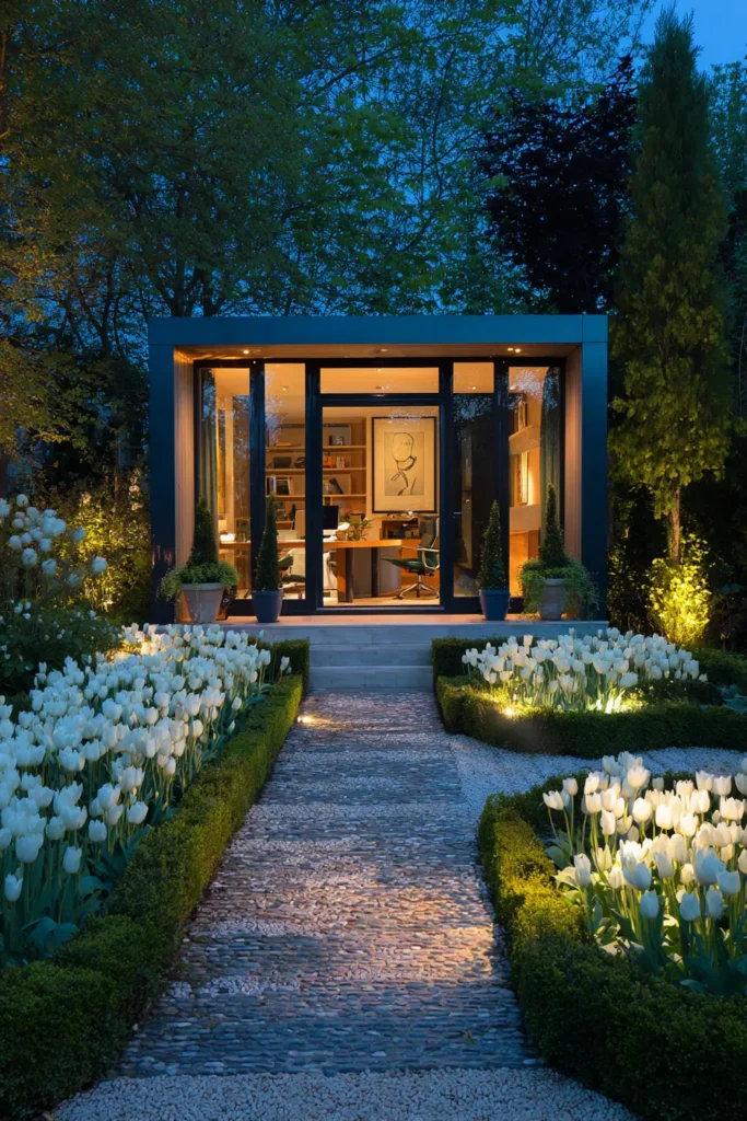 Modern Garden Office with Tulips